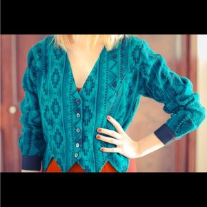 VINTAGE tribal print turquoise jacket